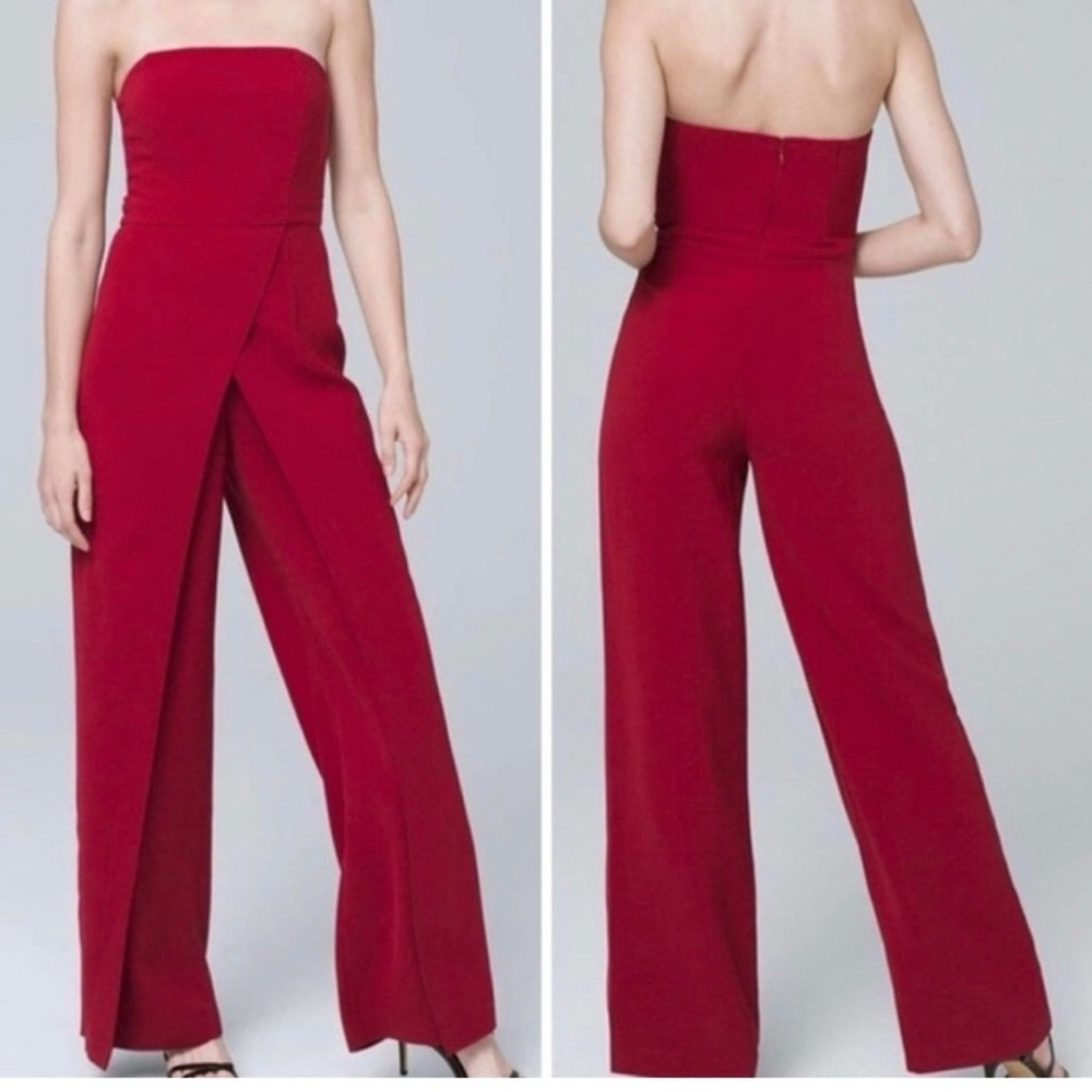 White House Black Market Strapless Crimson Jumpsuit